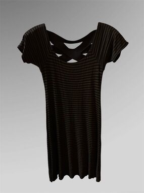 Bailey44 Striped Crisscross Back Short Sleeve Dress - Black & dark brown.